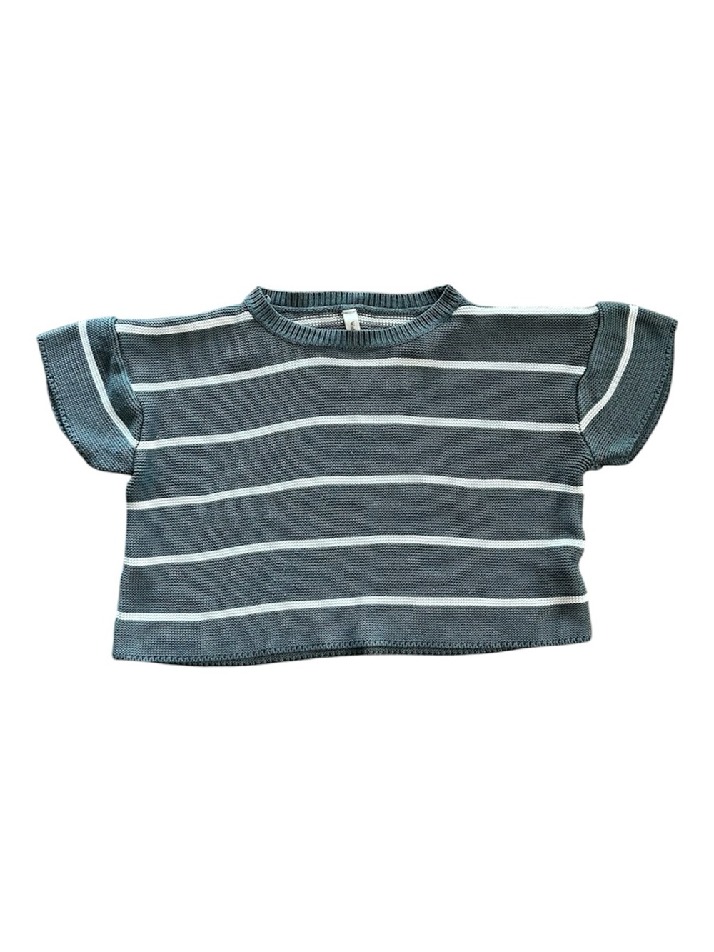 Wishlist Cropped Stripe Knit Tee - Teal Green & White